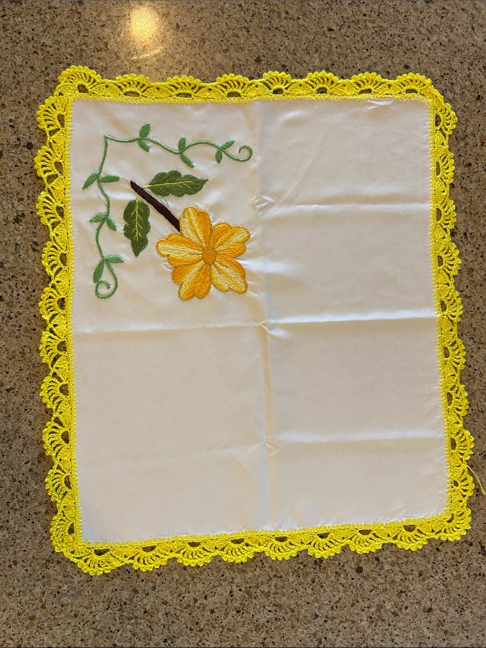 Handmade Yellow Crochet-Edged Floral Doily